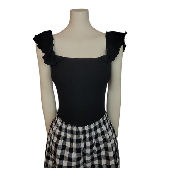 Aritzia Wilfred Black Maeva Bodysuit Ruffled Top Blouse Fine Ribbed Thong cut XS - Picture 7 of 12